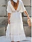 billige ensfargede kjoler-Dame Hvit kjole Maxikjole med erme Feriereise Elegant V-hals Halvlange ermer Hvit Farge