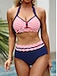 preiswerte Bikini-Sets-Damen Normal Badeanzug Bikinis 2 Stück Kurze Hosen Bademode Gestreift Strandbekleidung Sommer Badeanzüge