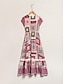 billige afslappet kjole med print-regnbue geometrisk blonde maxi kjole