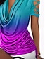 baratos Blusas e Camisas de mulher-Mulheres Camisa Social Blusa Cores Gradiente Diário Férias Imprimir Azul Manga Curta Casual ombro frio Decote V Verão