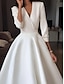 billige Brudekjoler-simple brudekjoler lille hvid kjole a-line v-hals halværmet te-længde satin brudekjoler med drapering 2024