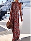 Χαμηλού Κόστους Print Φορέματα-Γυναικεία Φλοράλ Στάμπα Λαιμός Μακρύ Φόρεμα Μάξι Φόρεμα Βοημία Διακοπές Αμάνικο Καλοκαίρι