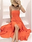 billige ensfargede kjoler-Dame Jumper kjole Maxikjole Chiffon Rynket Hawaiisk Stroppeløs Ermeløs Oransje Farge