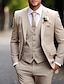 preiswerte Anzüge-Khakifarbener Herren-Hochzeitsanzug, einfarbig, dreiteilig, für den täglichen Gebrauch, Übergröße, einreihig, zwei Knöpfe, 2024