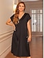 preiswerte schlichte Kleider-Damen schwarzes kleid A Linie Kleid Midikleid Tasche Elegant V Ausschnitt Ärmellos Schwarz Farbe