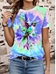 baratos T-Shirts de mulher-Mulheres Camiseta Pássaro Tintura Tie Dye Férias Preto Manga Curta Havaiana Gola Redonda Verão