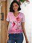 abordables T-shirts Femme-t-shirt basique fluo pour femme&amp;amp;hauts à manches courtes à imprimé abstrait lumineux, col en V, quotidien, week-end, jaune, bleu, or, bleu clair