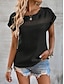 abordables Camisetas de mujer-Mujer Camiseta de encaje Plano Encaje Diario Vacaciones Moda Manga Corta Cuello Barco Negro Verano