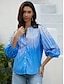 cheap Women&#039;s Blouses &amp; Shirts-Women&#039;s Shirt Blouse Graphic Casual Button Print Blue Long Sleeve Fashion Standing Collar Spring &amp;  Fall