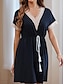 billiga enkla klänningar-Dam Svart klänning Mini klänning Tofs Spets Streetwear Ledigt V-hals Kortärmad Svart Färg