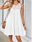 billige almindelige kjoler-Dame Hvid kjole Mini kjole Blonder Patchwork Ferierejse Afslappet Rund hals Uden ærmer Sort Hvid Rød Farve
