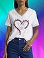 abordables Camisetas de mujer-Camiseta para mujer, camiseta con letras en forma de corazón, diario, negro, blanco, manga corta, elegante, cuello redondo, cuello en V, verano, día de la madre