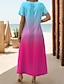 billiga Klänningar med tryck-Dam Skiftklänning Solklänning Nyans Mönster V-hals Maxiklänning Tropisk Stylish Semester Kortärmad Sommar