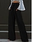 abordables jambe large et taille haute-Femme Ample Pantalon Polyester Poche Coupe haute Taille haute Longue Noir Eté
