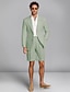 cheap Suits-Seersucker Green Pink Men&#039;s Wedding Shorts Waistcoat Wedding Party Suits Striped 2 Piece Fashion Casual Tailored Fit Single Breasted Two-buttons 2024