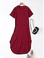 preiswerte schlichte Kleider-Damen Casual kleid kleid lang Tasche Gespleisst Verabredung Strassenmode Maxi Rundhalsausschnitt Kurzarm Schwarz Wein Marineblau Farbe