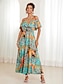 Χαμηλού Κόστους Print Φορέματα-Γυναικεία Σιφόν Φλοράλ Πλισέ Με Βολάν Με σούρα στο λαιμό Μίντι φόρεμα Πάρτι Αμάνικο Καλοκαίρι