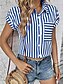 baratos Blusas listradas e geométricas-camisa feminina blusa estilosa moderna listrada botões estampa manga curta regular tops camisa gola férias diário preto rosa vermelho azul azul claro verão
