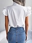 baratos Tops básicos de mulher-Camisa Social Blusa Mulheres Preto Branco Vinho Tecido Cordões Frufru Rua Diário Moda Decote V Normal S