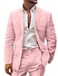 Χαμηλού Κόστους Κοστούμια λινών-σαμπανιζέ ροζ μπλε του ουρανού ανδρικά λινά κοστούμια καλοκαιρινά κοστούμια για παραλία 2 τεμάχια μονόχρωμα προσαρμοσμένα σε εφαρμογή μονόστομο δίκουμπο 2024