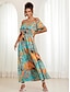 Χαμηλού Κόστους Print Φορέματα-Γυναικεία Σιφόν Φλοράλ Πλισέ Με Βολάν Με σούρα στο λαιμό Μίντι φόρεμα Πάρτι Αμάνικο Καλοκαίρι