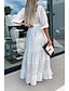 זול שמלות פשוטות-בגדי ריקוד נשים שמלת כלה תחרה לבנה שמלת מקסי עם שרוול אלגנטית צווארון V חצי שרוול לבן ורוד מסמיק סגול צבע