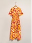 billige afslappet kjole med print-geometrisk chiffon maxi-kjole med v-hals