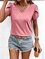 preiswerte Basic-Damenoberteile-T Shirt Damen Rosa Fuchsie Khaki Glatt Sexy Strasse Täglich Modisch V Ausschnitt Regular Fit S