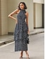 Χαμηλού Κόστους Print Φορέματα-Γυναικεία Φόρεμα σε γραμμή Α Πολυεπίπεδο Λαιμός Μακρύ φόρεμα Κομψό Πάρτι Ημερομηνία Αμάνικο Καλοκαίρι