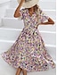 preiswerte Bedruckte Kleider-Damen schwarzes kleid Casual kleid Grünes Kleid Blumen Ditsy Blumig Vorne binden Bedruckt V Ausschnitt Midikleid Elegant Böhmen Hochzeit Party Kurzarm Sommer Frühling