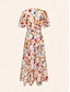 tanie drukowana sukienka na co dzień-Bawełniana sukienka maxi ze skrzyżowanym kołnierzykiem w kwiaty
