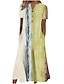 cheap Print Dresses-Women&#039;s Knit Dress Casual Dress Geometric Button V Neck Long Dress Maxi Dress Stylish Casual Home Date Short Sleeve Summer Spring