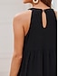 رخيصةأون فساتين عادية-نسائي فستان اسود فستان طويل متدرجة كشكش هيم بوهيميا كاجوال الرقبة الرسن بدون كم أسود اللون