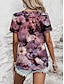 Χαμηλού Κόστους Γυναικεία T-Shirts-Γυναικεία Μπλουζάκι 3D cat Φλοράλ Ζώο Στάμπα Καθημερινά Σαββατοκύριακο Μοντέρνα Κοντομάνικο Στρογγυλή Λαιμόκοψη Βυσσινί Καλοκαίρι