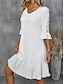 Недорогие простые платья-Жен. Летнее платье Белое кружевное платье с рукавами Белое кружевное свадебное платье Платье средней длины кнопка Элегантный стиль V-образный вырез С короткими рукавами Белый Цвет