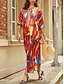 preiswerte Zweiteilige Anzüge für Damen-Damen Bluse Hosen-Sets Graffiti Casual Bedruckt Rote Halbe Ärmel Vintage Rundhalsausschnitt Sommer