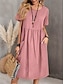 cheap Design Cotton &amp; Linen Dresses-Women&#039;s Linen Dress Cotton Summer Dress Midi Dress Pocket Casual Daily Crew Neck Short Sleeve Summer Spring Pink Navy Blue Plain