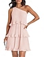 Χαμηλού Κόστους απλά φορέματα-Γυναικεία Φόρεμα Μίνι φόρεμα Με Βολάν Ημερομηνία Διακοπές Κομψό στυλ street Καθημερινό Ένας Ώμος Αμάνικο Μαύρο Λευκό Ανθισμένο Ροζ Χρώμα