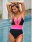 cheap One-piece swimsuits-Women&#039;s Swimwear One Piece Normal Swimsuit Patchwork Push Up Cross Color Block Plunge Vacation Beach Wear Bathing Suits