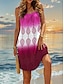 abordables Vestidos estampados-Mujer Vestido lencero Ombre Plisado Correa de espagueti Mini vestido Hawaiano Vacaciones Playa Sin Mangas Verano