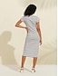 זול Knit Dress-שמלת מידי סריג עם שרוולים קצרים פסים בתערובת כותנה