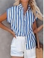billige Bluser og skjorter til kvinner-Dame Skjorte Bluse Stripet Knapp Trykt mønster Daglig Fritid Kortermet Skjortekrage Svart Sommer