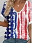 billige T-skjorter til kvinner-Dame T skjorte Flagg USA Daglig Uavhengighetsdagen Stilfull Kortermet V-hals Blå Sommer Vår