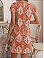 Χαμηλού Κόστους Print Φορέματα-Γυναικεία Φόρεμα ριχτό Στάμπα Λαιμόκοψη V Μίνι φόρεμα Κοντομάνικο Καλοκαίρι