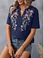 preiswerte T-Shirts für Damen-Damen Spitzenhemd T Shirt Blumen Spitze Patchwork Bestickt Täglich Urlaub Modisch Modern Halbe Ärmel V Ausschnitt Schwarz Sommer