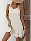 Χαμηλού Κόστους απλά φορέματα-Γυναικεία Καλοκαιρινό φόρεμα Νυφικό λευκό δαντέλα Μίνι φόρεμα Κουμπί Κομψό Λαιμόκοψη V Κοντομάνικο Λευκό Χρώμα