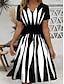 cheap Casual Dresses-Women&#039;s Geometric Stripe Print V Neck Mini Dress Casual Party Short Sleeve Summer Spring