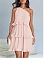 cheap Plain Dresses-Women&#039;s Lace Dress Mini Dress Ruffle Date Vacation Streetwear Casual One Shoulder Sleeveless Black White Pink Color