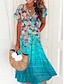 זול שמלות עם הדפס-בגדי ריקוד נשים פרחוני דפוס צווארון V שמלת מידי שרוולים קצרים קיץ