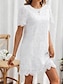 cheap Plain Dresses-Women&#039;s Casual Dress White Lace Dress with Sleeves Mini Dress Lace Casual Crew Neck Half Sleeve White Color